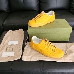 Gucci Sz 8.5 Embossed Ace Sneaker In Yellow Men's G257871XK10 100% Authentic